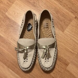 Sperry Cream Loafers with Gold Tassels